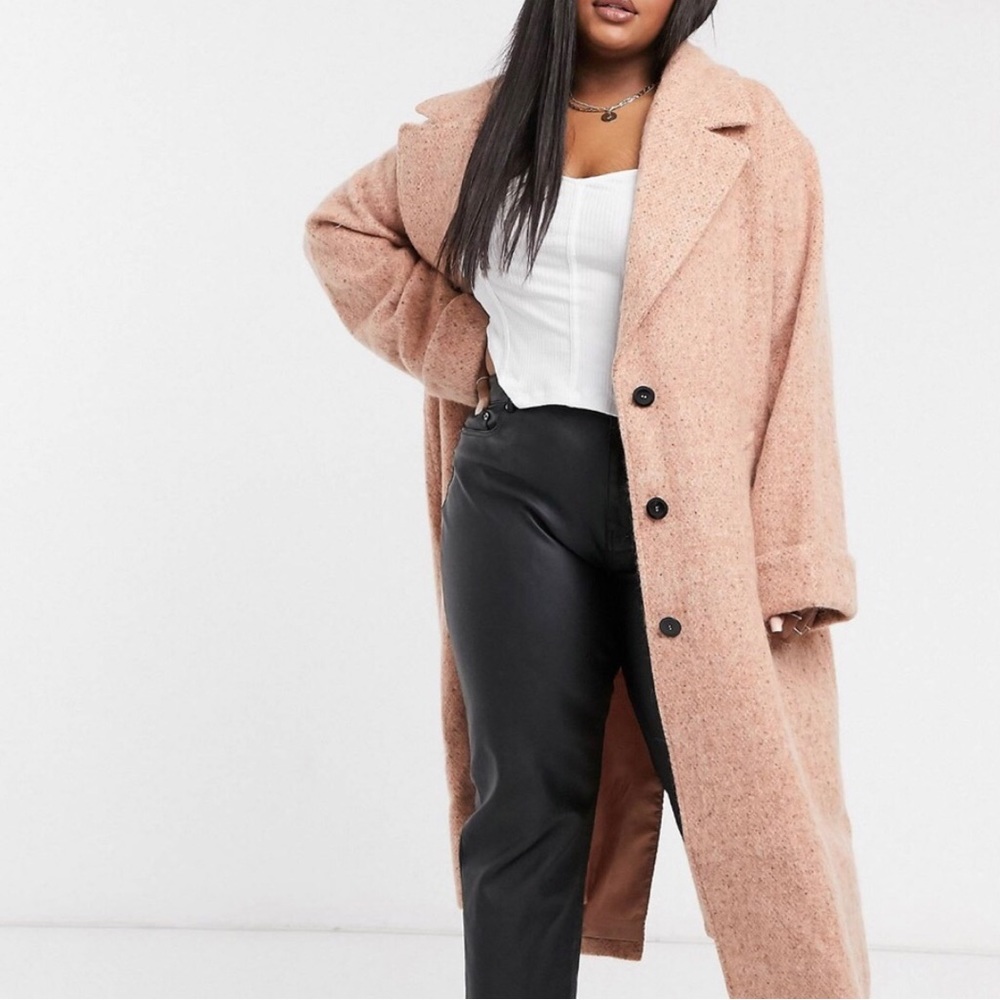 Peach Pink Full-Length Wool-like ASOS Plus Size 22 Oversized Warm Winter Coat